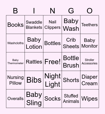 Baby Gift Bingo Card
