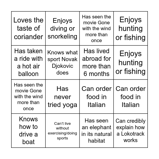 Untitled Bingo Card