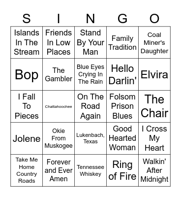 SINGO Bingo Card