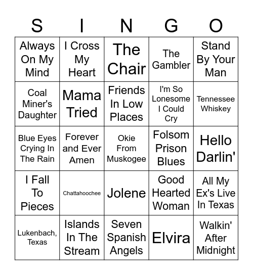 SINGO Bingo Card