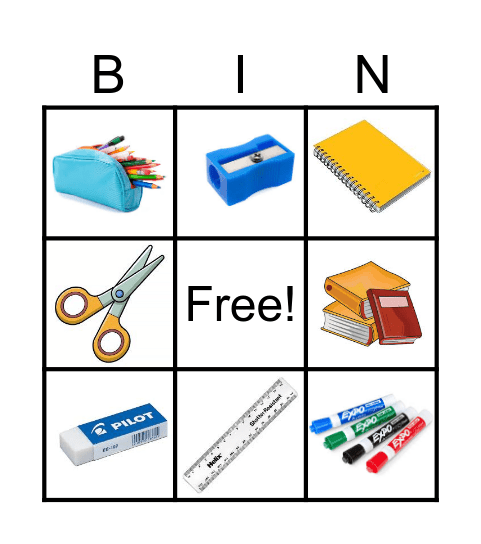 School supplies Bingo Card