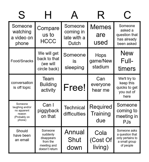 Meeting Bingo Card