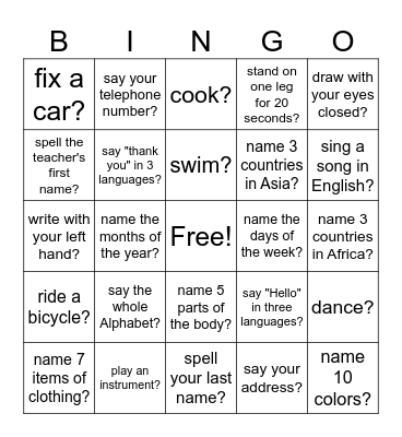 Can you...? Bingo Card