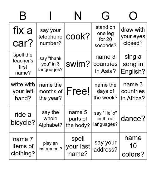 Can you...? Bingo Card
