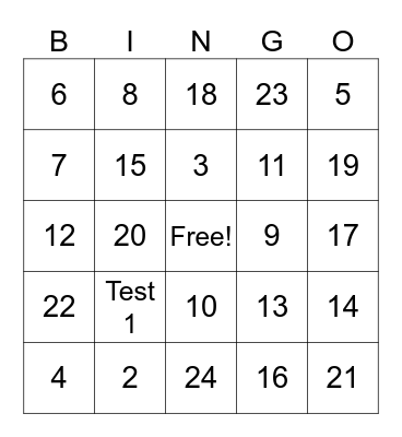 TEST Bingo Card