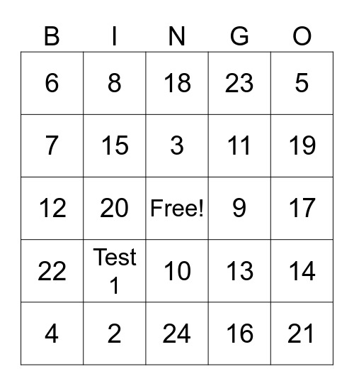 TEST Bingo Card