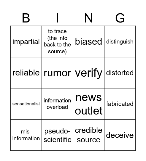 Fake news Bingo Card