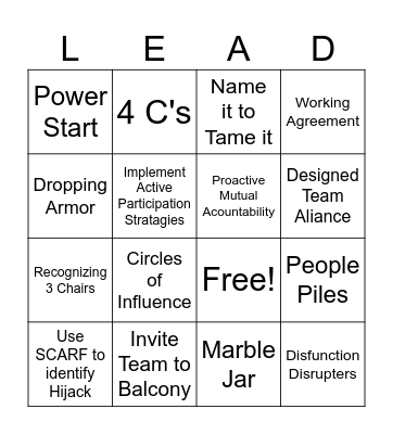 Leadership Tools Bingo Card