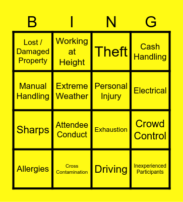Hazard Bingo Card