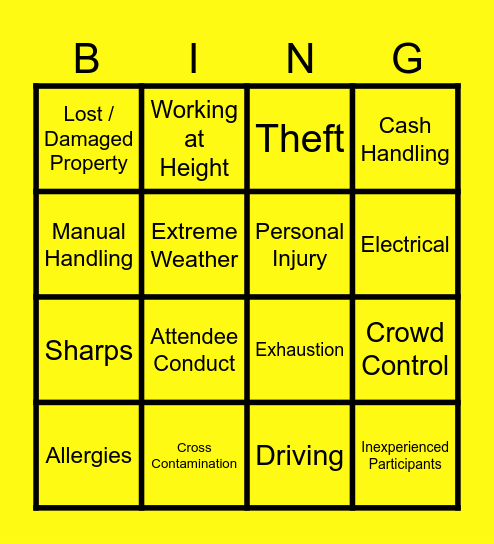 Hazard Bingo Card