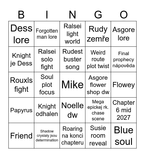 Deltarune chapter 5 bingo Card