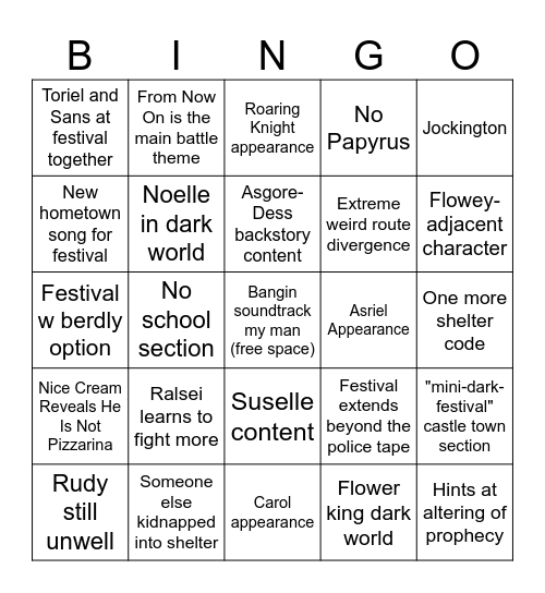 Deltarune CH5 Bingo Card