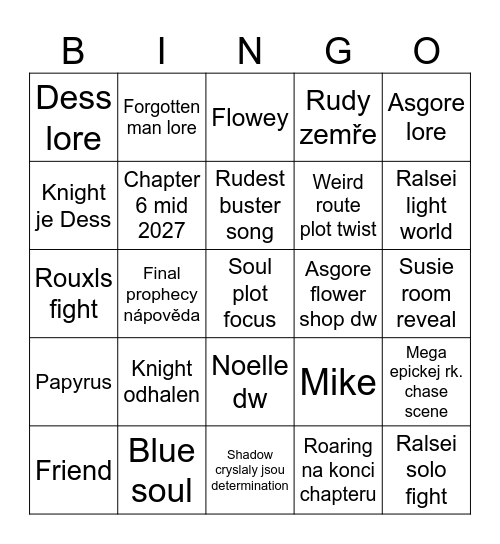 Deltarune chapter 5 bingo Card