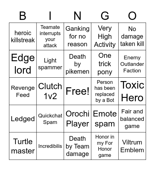 For Honor Bingo - 2026 v1 Bingo Card