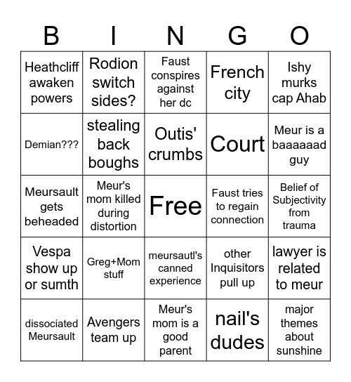 Canto 10 Bingo Card