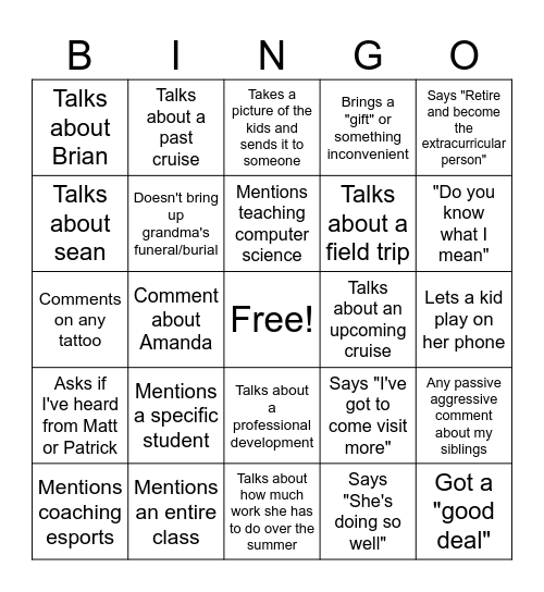 Chris Yurky Bingo Card