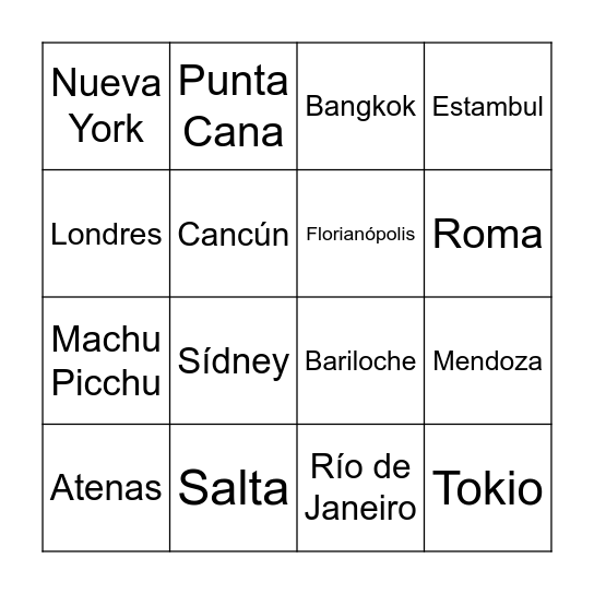destinos Bingo Card