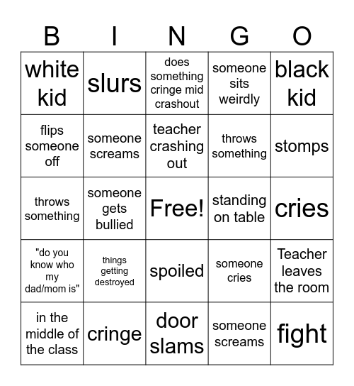 School crashouts Bingo Card