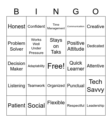 Soft Skills Bingo Card