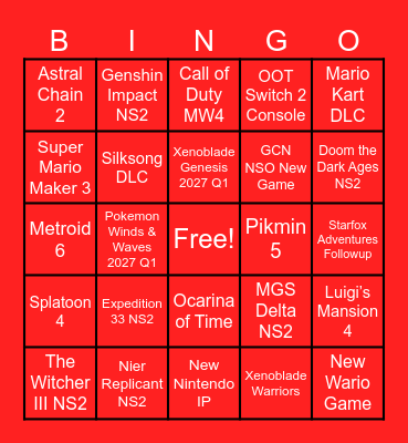 Nintendo Direct Bingo Card