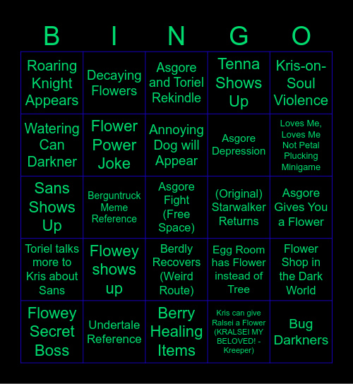 Deltarune Chapter 5 Bingo Card