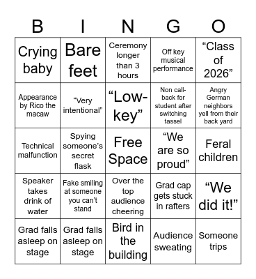 BFA Graduation 2026 Bingo Card