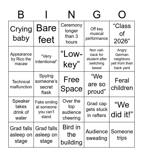 BFA Graduation 2026 Bingo Card