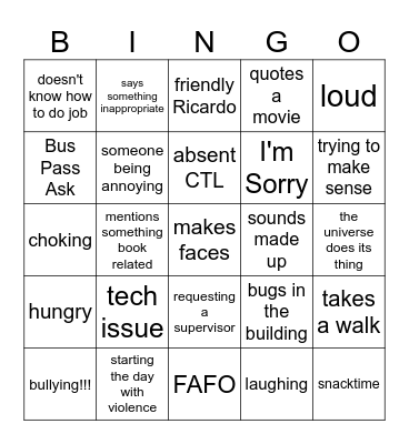Last Days of Bingo Card