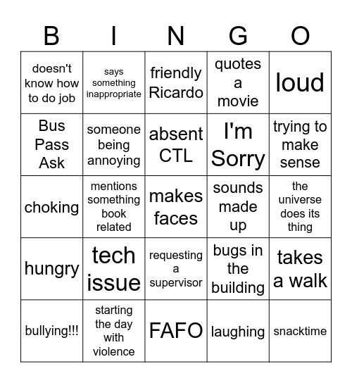 Last Days of Bingo Card