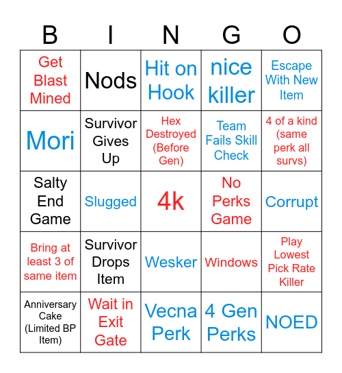 Dead by Daylight (1) Bingo Card