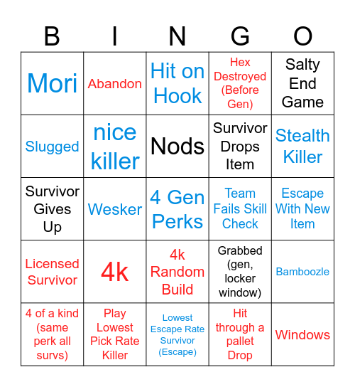 Dead by Daylight (1) Bingo Card