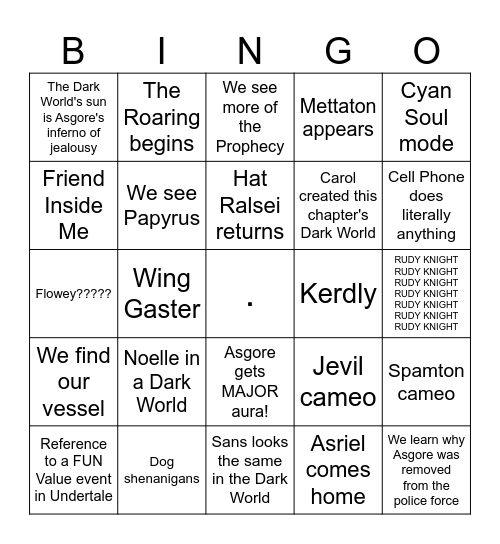 Deltarune Chapter 5 Bingo Card