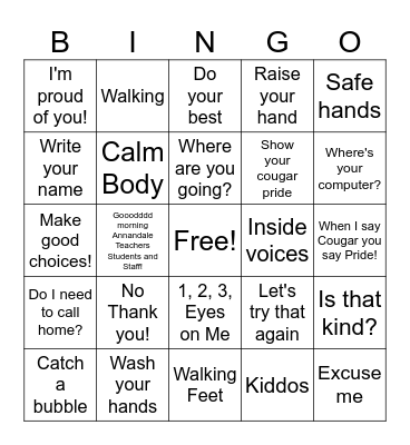 Things Teachers Say! Bingo Card