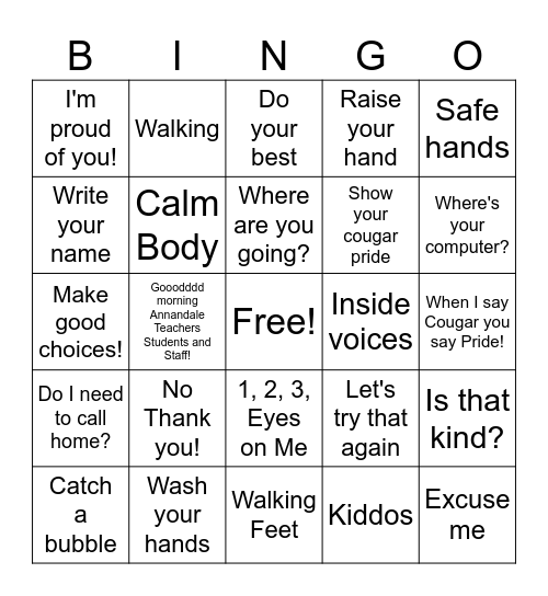 Things Teachers Say! Bingo Card