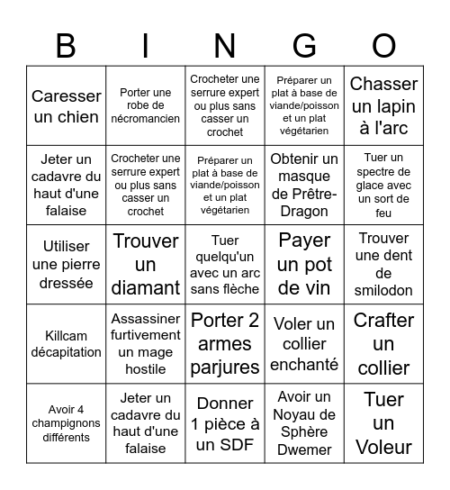 Skyrim Rando Bingo Card