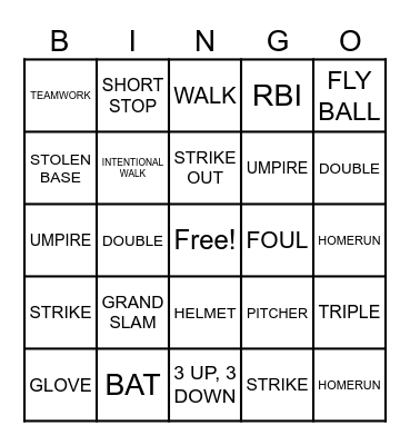 BASEBALL Bingo Card