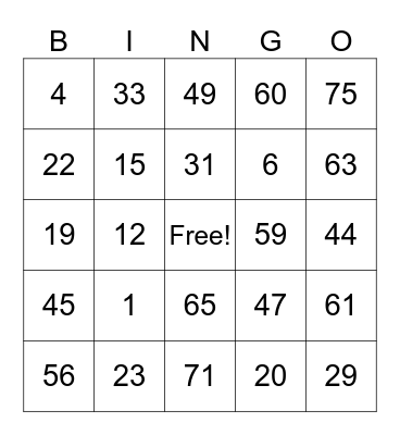 Untitled Bingo Card
