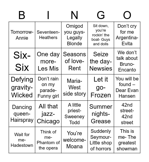 Peterbrook Players present: Bingo Card