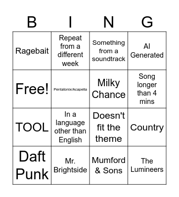 Music League Bingo Bongo Bingo Card