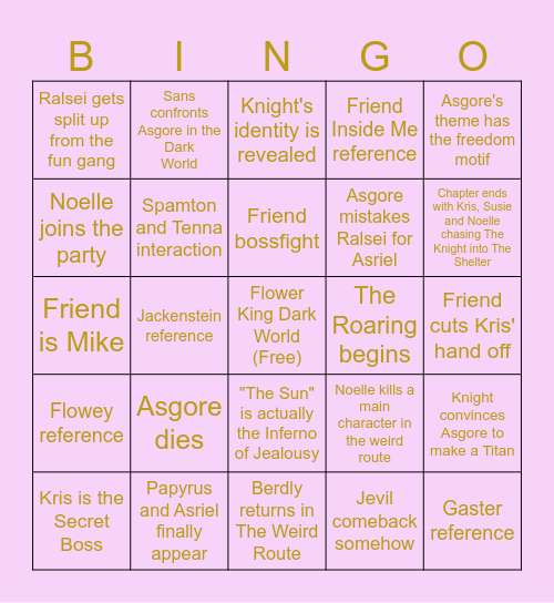Deltarune Chapter 5 Bingo Card