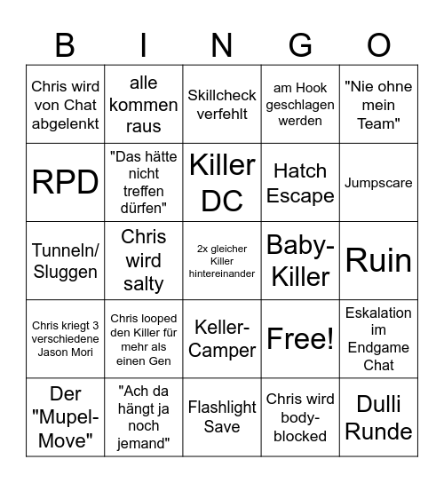 DBD Bingo Card
