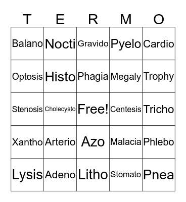 Medical Terminology- All Terms Bingo Card