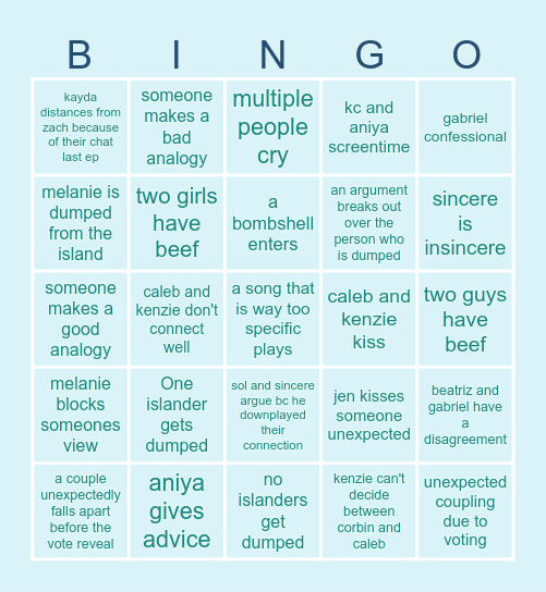 liusa s8 ep8 Bingo Card