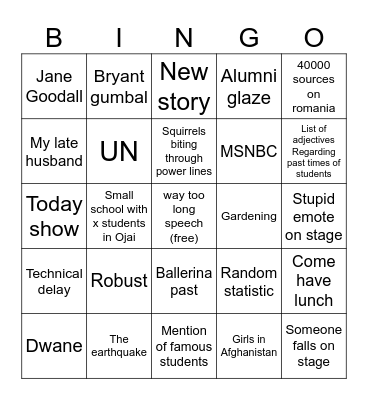Graduation Bingo Card