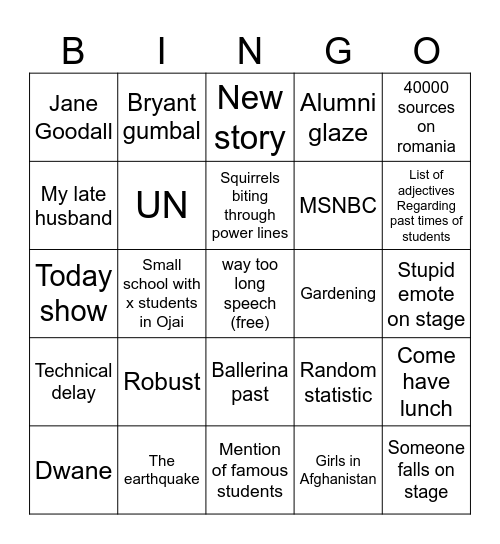 Graduation Bingo Card