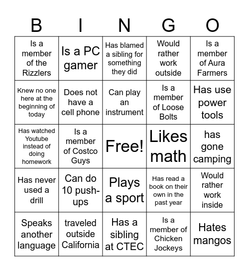 Human Bingo Card