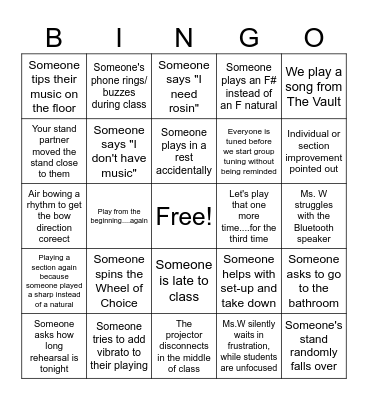 Orchestra Class Bingo Card