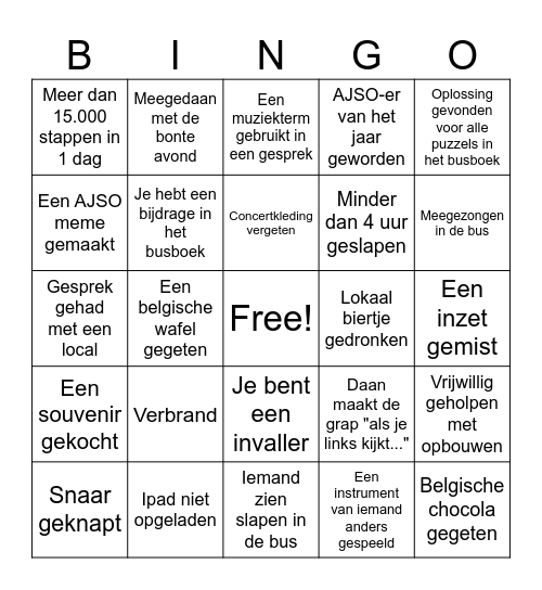 Tournee Bingo Card