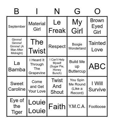Game 1 - YMCA to Y2K Bingo Card