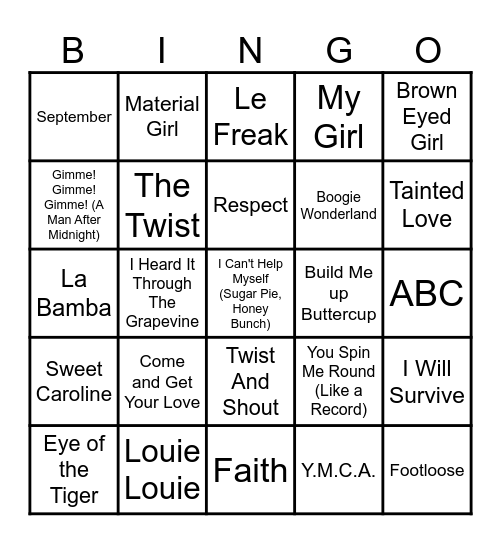 Game 1 - YMCA to Y2K Bingo Card